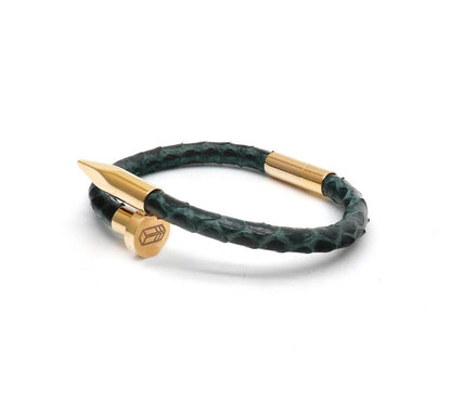 Black Python Cranium Green Gold Double Tour Bracelet