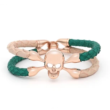 Green Clay Python Cranium Rose Gold Double Tour Bracelet
